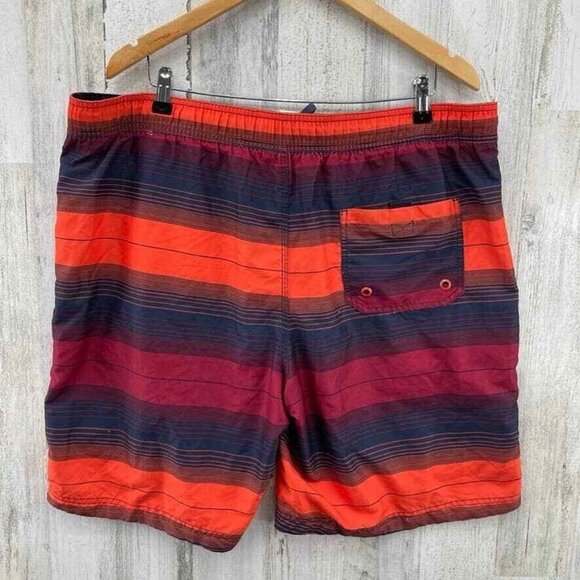 Speedo Swim Trunks Mens‎ Large Orange Red Black Stripe Mesh Lined Pockets - Picture 3 of 6
